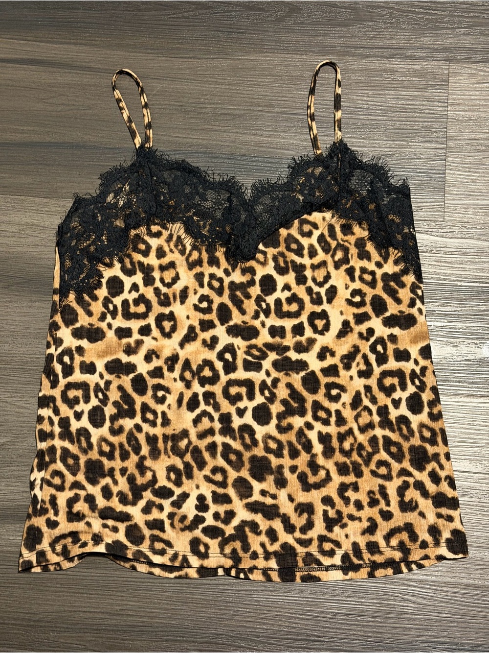 Zara Leopard Print Lace-Trim Cami in Black and Tan